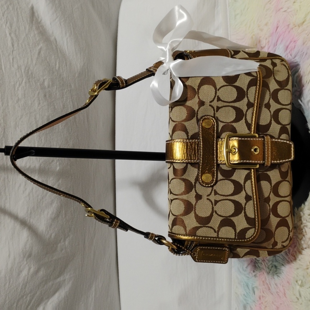 SALE! Coach Signature Monogram Front Buckle Y2K Vintage Small Shoulder Bag
